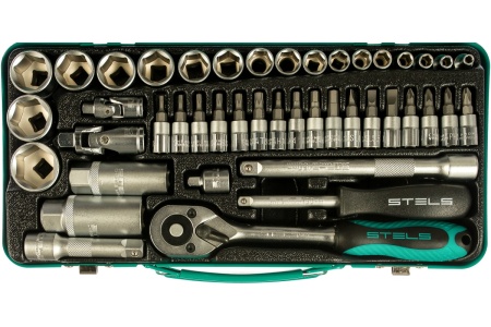 Набор торцевых головок с трещоткой, 1/4"и 3/8", 44 предм, STELS 13575