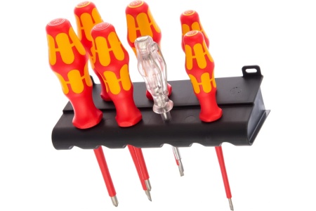 Набор диэлектрических отверток Wera, VDE, индикатор напряжения, подставка, 7 предметов, WE-006147