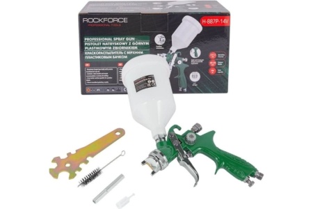 Краскораспылитель с верхним пластиковым бачком ROCKFORCE RF-H-887P-14V
