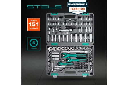 Набор инструмента STELS 1/4", 3/8", 1/2", CrV, S2, усиленный кейс, 151 предмет 14114