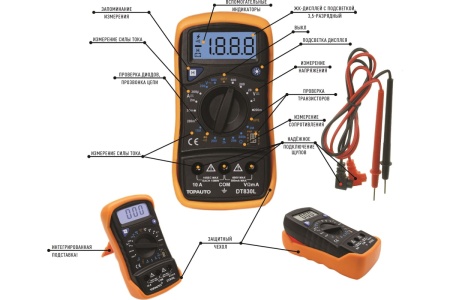 Цифровой мультиметр TopAuto в защитном чехле, звуковая прозвонка цепи, подсветка DT830L