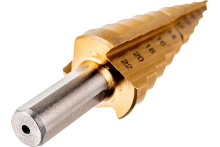 Сверло ступенчатое 2-х модульное ПРОФЕССИОНАЛ по сталям и цветным металлам (4-22 мм; 10 ступеней; Р6М5; TiN) ЗУБР 29673-4-22