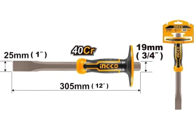 Зубило с протектором INGCO INDUSTRIAL 25x19x305 мм HCCL852519