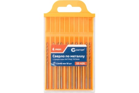 Сверло по металлу с титановым покрытием Profi 1.5x40 мм, 10 шт CUTOP 52-426 Сверло по металлу с титановым покрытием Profi 1.5x40 мм, 10 шт CUTOP 52-426