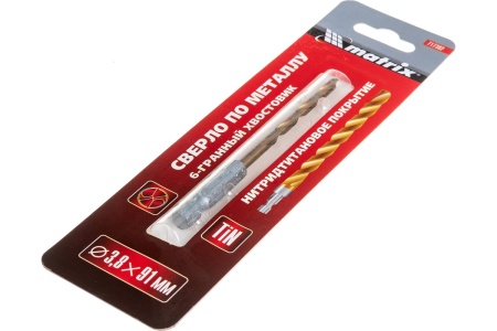 Сверло по металлу HSS-TiN (3.8х95х43 мм; Р4М3; HEX1/4) MATRIX 717382