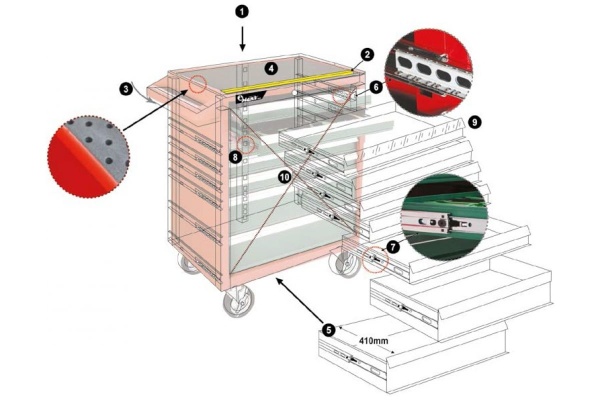 Инструментальная 7-ми ящиковая тележка Hans 9917HQ Инструментальная 7-ми ящиковая тележка Hans 9917HQ
