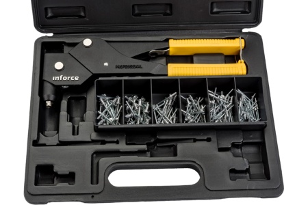 Литой ручной заклепочник Inforce поворотный 360 град., в кейсе, с набором заклепок 2.4-4.8 мм 06-14-111
