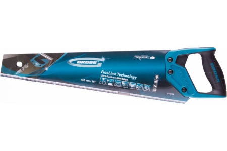 Ножовка по дереву GROSS PIRANHA 450 мм,11-12 TPI,зуб-3D,кал.зуб,тефл.покр.полотна,2-х комп.рук-ка 24106