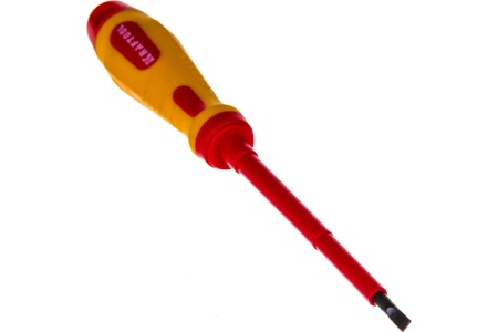 Отвертка Kraftool Expert высоковольтная Cr-Mo-V стержень двухкомпонентная маслобензостойкая рукоятка SL 4.0x100 мм 250083-4.0-100