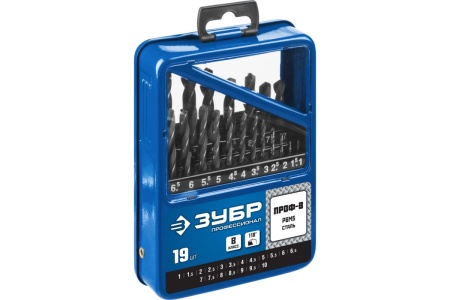Набор сверл по металлу ЗУБР Профессионал сталь Р6М5, 1-10 мм, 19 шт 29621-H19
