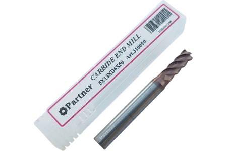 Фреза концевая твердосплавная до 65 НRC Серия 310 (5х13х50 мм; 4-х перая; TiAlSIN; 45 градусов; хв-к 6 мм) Partner 310050