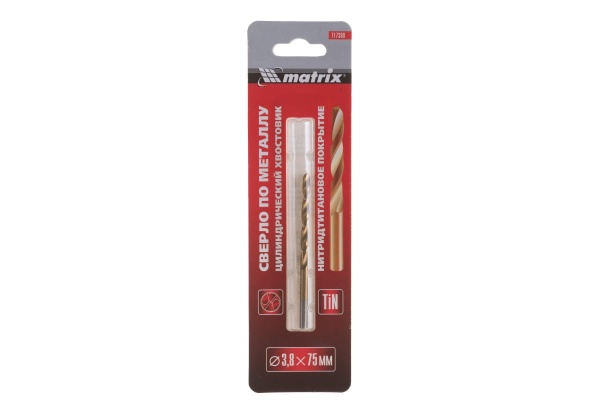 Сверло по металлу HSS-TiN (3.8х75х43 мм; Р4М3) MATRIX 717380