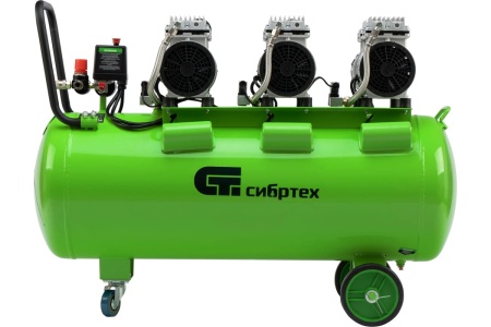 Безмаслянный малошумный компрессор СИБРТЕХ МБ 2250/100, 2250 Вт, 100л, 400 л/мин 58008