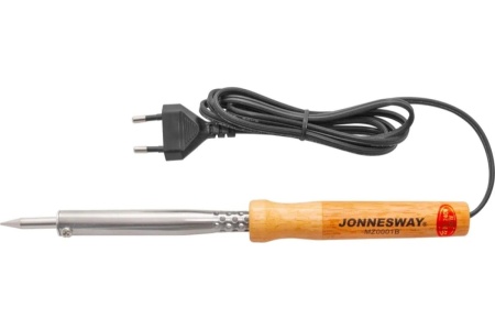 Электрический паяльник с деревянной рукояткой Jonnesway MZ0001B, паяльный стержень 7 мм, 80W, 220V-240V, T=480 C 46368