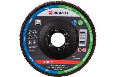 Диск лепестковый NC-22,23-G40-D125 (125х22.2 мм, зернистость 40) WURTH 0579580324961