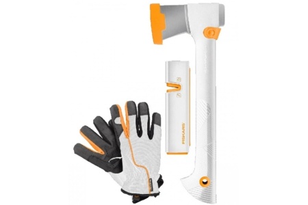 Набор топор белый + точилка + перчатки в тубусе Fiskars 129040