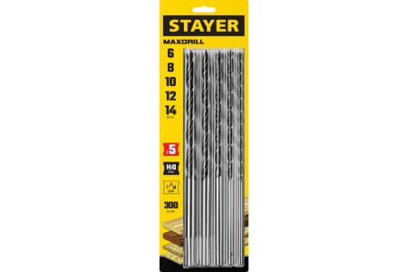 Набор сверл спиральных по дереву STAYER Maxdrill (5 шт; 6-8-10-12-14x300 мм) 2943-300-H5_z01 Набор сверл спиральных по дереву STAYER Maxdrill (5 шт; 6-8-10-12-14x300 мм) 2943-300-H5_z01