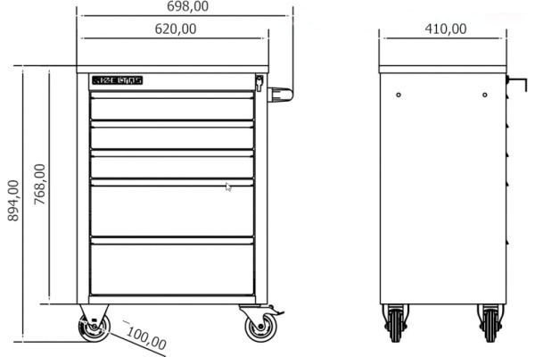 Инструментальная тележка IZELTAS серии ECO без инструментов, 5 выдвижных ящиков, 8243321005