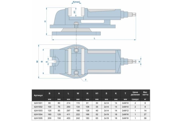 Станочные тиски GRIFF 100мм, 9.5кг, поворотные, с закр. винтом, серия QH b241002