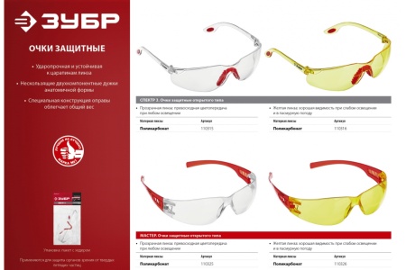 Прозрачные защитные очки Зубр Спектр 3 открытого типа, двухкомпонентные дужки 110315