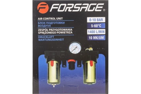 Блок подготовки воздуха с нижним расположением регулятора 1/2" фильтр-регулятор+лубрикатор (10 Мк, 1400 л/мин, 0-10 bar, рабочая температура 5-60°) Forsage F-BC4000