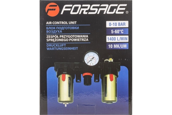 Блок подготовки воздуха с нижним расположением регулятора 1/2" фильтр-регулятор+лубрикатор (10 Мк, 1400 л/мин, 0-10 bar, рабочая температура 5-60°) Forsage F-BC4000 Блок подготовки воздуха с нижним расположением регулятора 1/2" фильтр-регулятор+лубрикатор (10 Мк, 1400 л/мин, 0-10 bar, рабочая температура 5-60°) Forsage F-BC4000