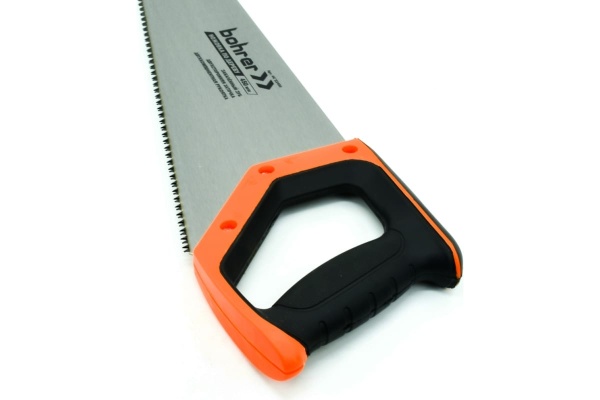 Ножовка по дереву BOHRER 450 мм, сталь 65Mn, каленые зубья, 2D заточка, шаг 7TPI универсальный зуб, двухкомпонентная рукоятка 44222450