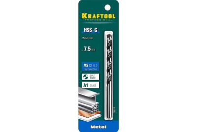 Сверло по металлу HSS-G сталь М2 (7.5х117 мм) Kraftool 29651-7.5