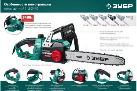 Цепная электрическая пила ЗУБР 2400 Вт ПЦ-2440