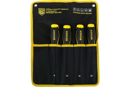 Набор ударных стамесок Berger BG 4 предмета 8, 12, 16, 24 мм BG1420