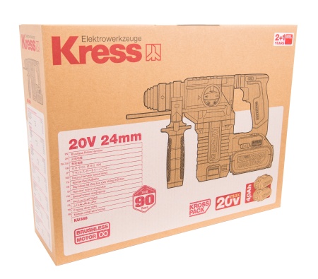 Перфоратор аккумуляторный бесщеточный KRESS, KU388, 20В, 4Ач х2, кейс