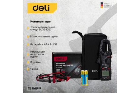 Токоизмерительные цифровые клещи DELI DL334203, раскрытие клещей 30 мм, CAT III 600В, 600А, 40 мОм 102980