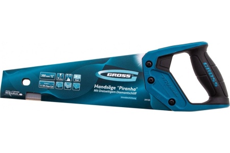 Ножовка по дереву GROSS PIRANHA, 300 мм, 11 TPI, 3D-зуб, тефл. покрытие, 2-х комп. рукоятка 24125