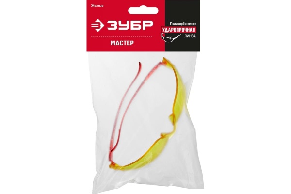 Защитные очки открытого типа ЗУБР желтые, пластиковые дужки 110326_z01 Защитные очки открытого типа ЗУБР желтые, пластиковые дужки 110326_z01