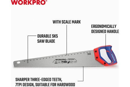 Ножовка по дереву WORKPRO 550 мм, SK5, 7TPI WP215008