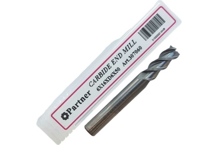 Фреза концевая твердосплавная по цветному металлу (6х16х50 мм; 3-х перая; хв-к 6 мм) Partner 307060