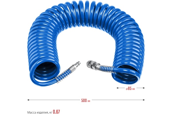 Воздушный спиральный шланг ЗУБР с фитингами рапид, 15 м, 6x8 мм, 15 бар 6473-15