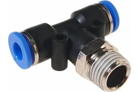 Фитинг цанговый тройник Т-образный 10 мм, резьба наружная 1/4" Pegas pneumatic 5503