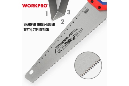 Ножовка по дереву WORKPRO 450 мм, SK5, 7TPI WP215006