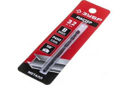 Сверло по металлу ЗУБР Мастер быстрорежущая сталь P4M2, класс B, 3.2х65 мм 29605-3.2