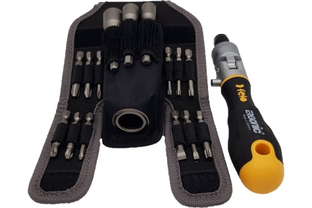 Трещотка Felo Ergonic K 1/4, поворотная, с набором бит в чехле, 16 предметов 06071604