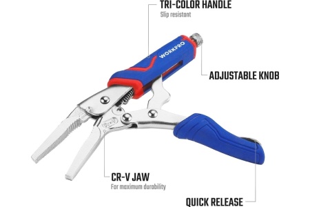 Зажимные клещи WORKPRO 230 мм, 9 дюймов, CR-V, с удлиненным захватом WP231076