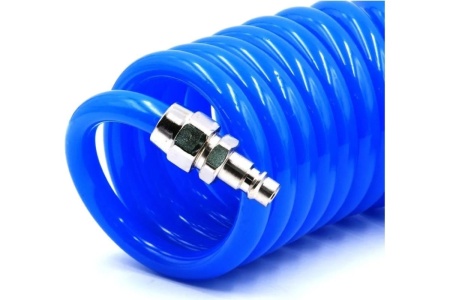 Шланг пневматический полиуретановый спиральный (10 м, 8х12 мм, быстросъем Rapid M+F сталь, 10-16 бар, синий) HQ-mech HQ-AH05-1012BLUE