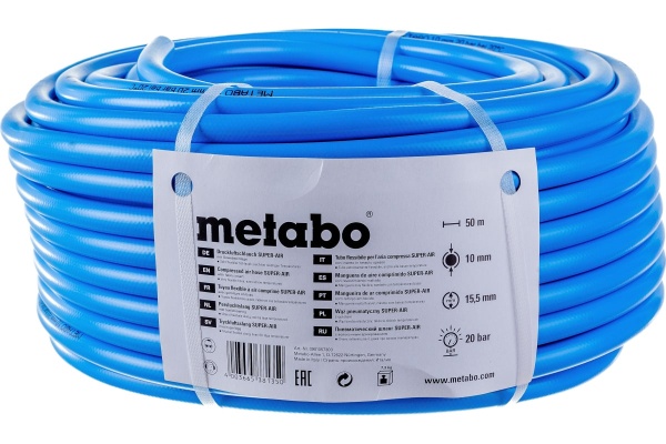Шланг пневматический прямой SUPER AIR (50 м; 10х15.5 мм; 20 бар) Metabo 0901057303