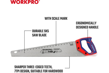 Ножовка по дереву WORKPRO 500 мм, SK5, 7TPI WP215007