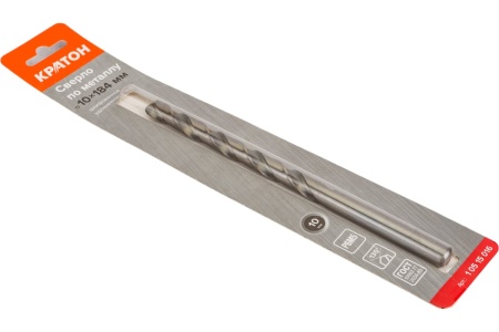 Сверло по металлу шлифованное удлиненное Р6М5 (10х184 мм) Кратон 1 05 15 016
