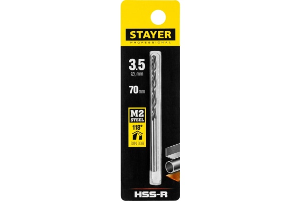 Сверло Professional по металлу HSS-R, (сталь М2, DIN 338, 3.5 мм) Stayer 29602-3.5 Сверло Professional по металлу HSS-R, (сталь М2, DIN 338, 3.5 мм) Stayer 29602-3.5