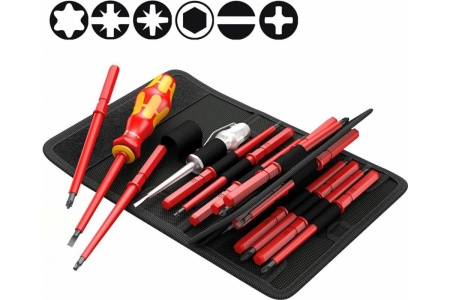 Набор отвёрток-насадок диэлектрических с рукояткой-держателем Wera, VDE, 16 предметов, WE-003474