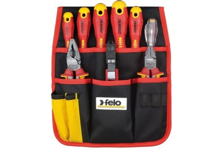 Набор диэлектрических отверток Felo Ergonic с диэлектрическими пасатижами, бокорезами, ножом для снятия изоляции и отверткой тестером сети, 9 шт 41399504