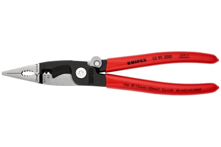 Электромонтажные клещи Knipex 6-в-1, 200 мм, защелка-"собачка", черные, 1К ручки, KN-1391200SB